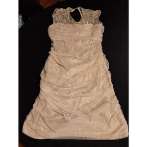 Large bebe Cream Ivory Lace Ruch Mini Dress Sleeveless Prom Wedding Party Dress
